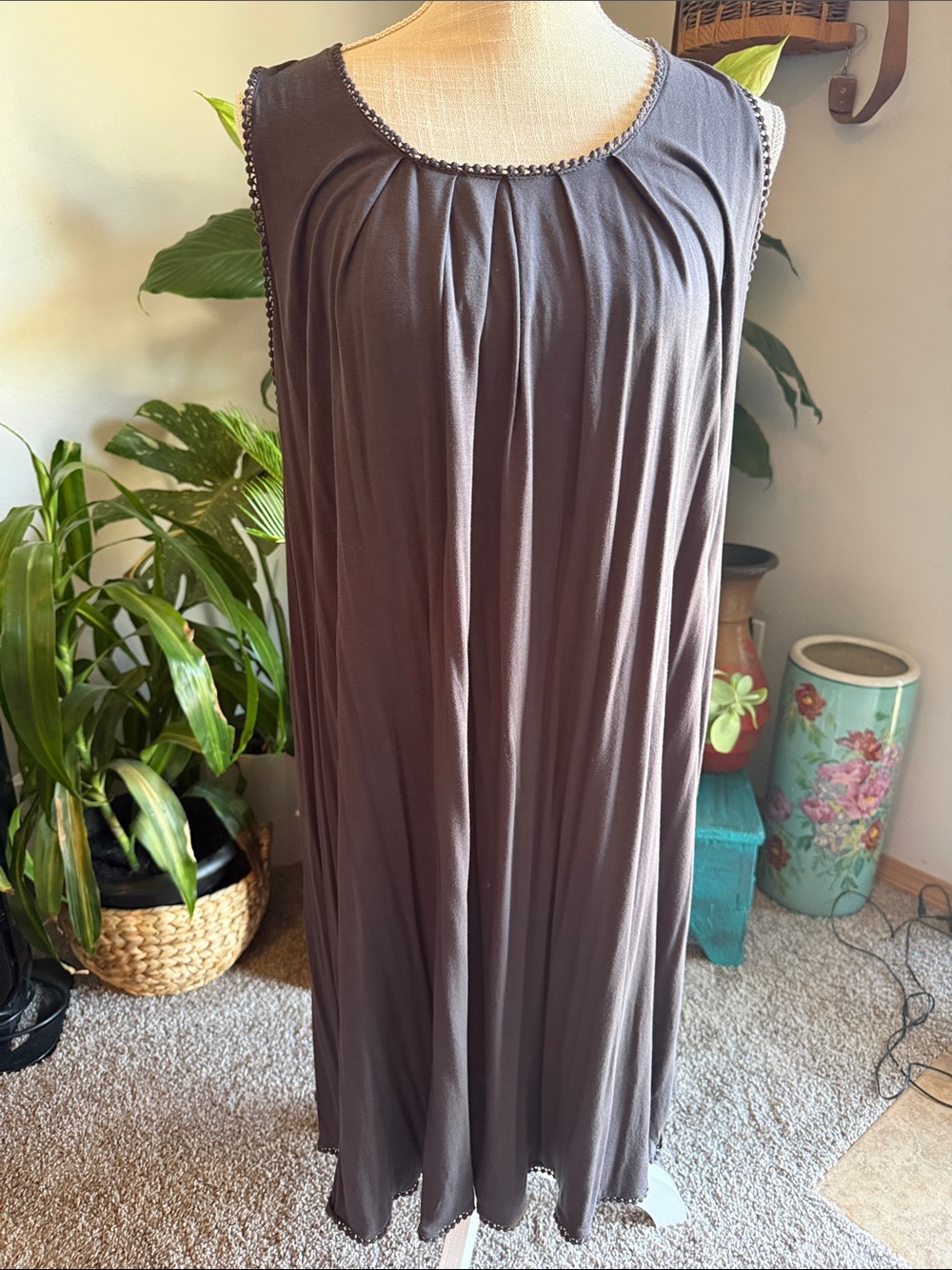 Umgee Sleeveless Pleated Maxi Dress in Charcoal